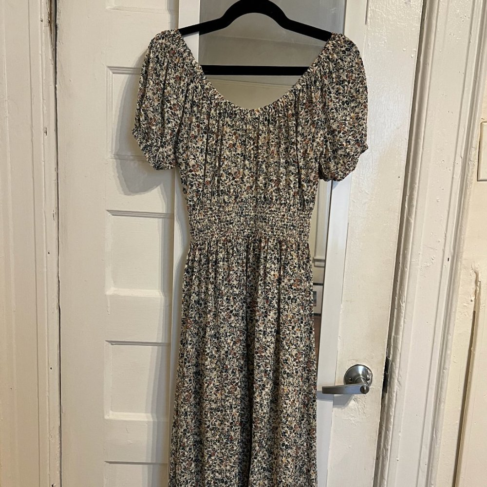 Madewell Floral Puff-Sleeve Midi Dress